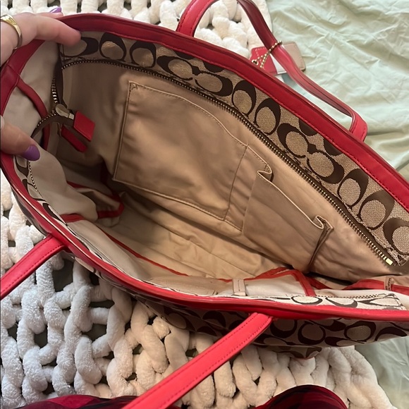 Coach Brown and Red Signature Tote - Picture 2 of 3